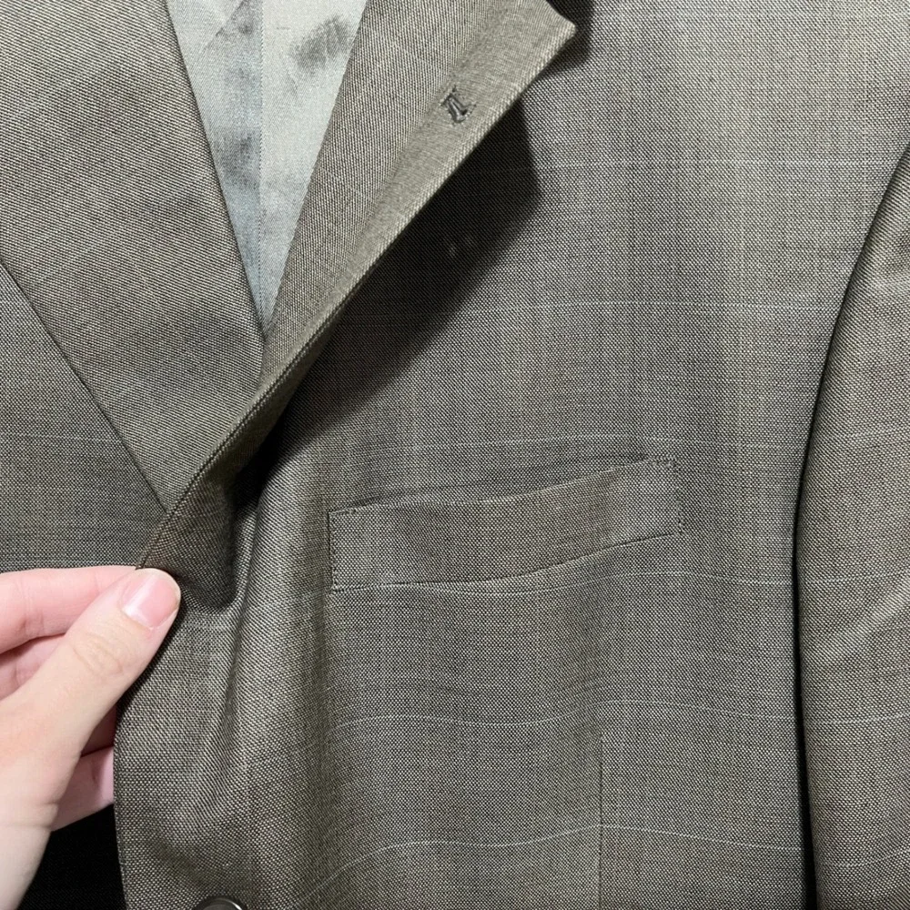 Austin Reed Mens Wool Suit 42L 34x30 2pc Jacket Pants Khaki Glen Check‎